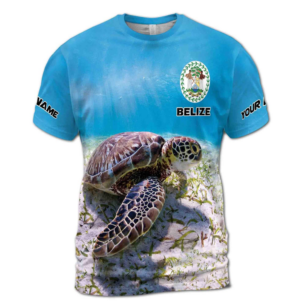 Personalized Turtle Patriotic Belize Coat Of Arms Men's 3D T-shirt S-5XL