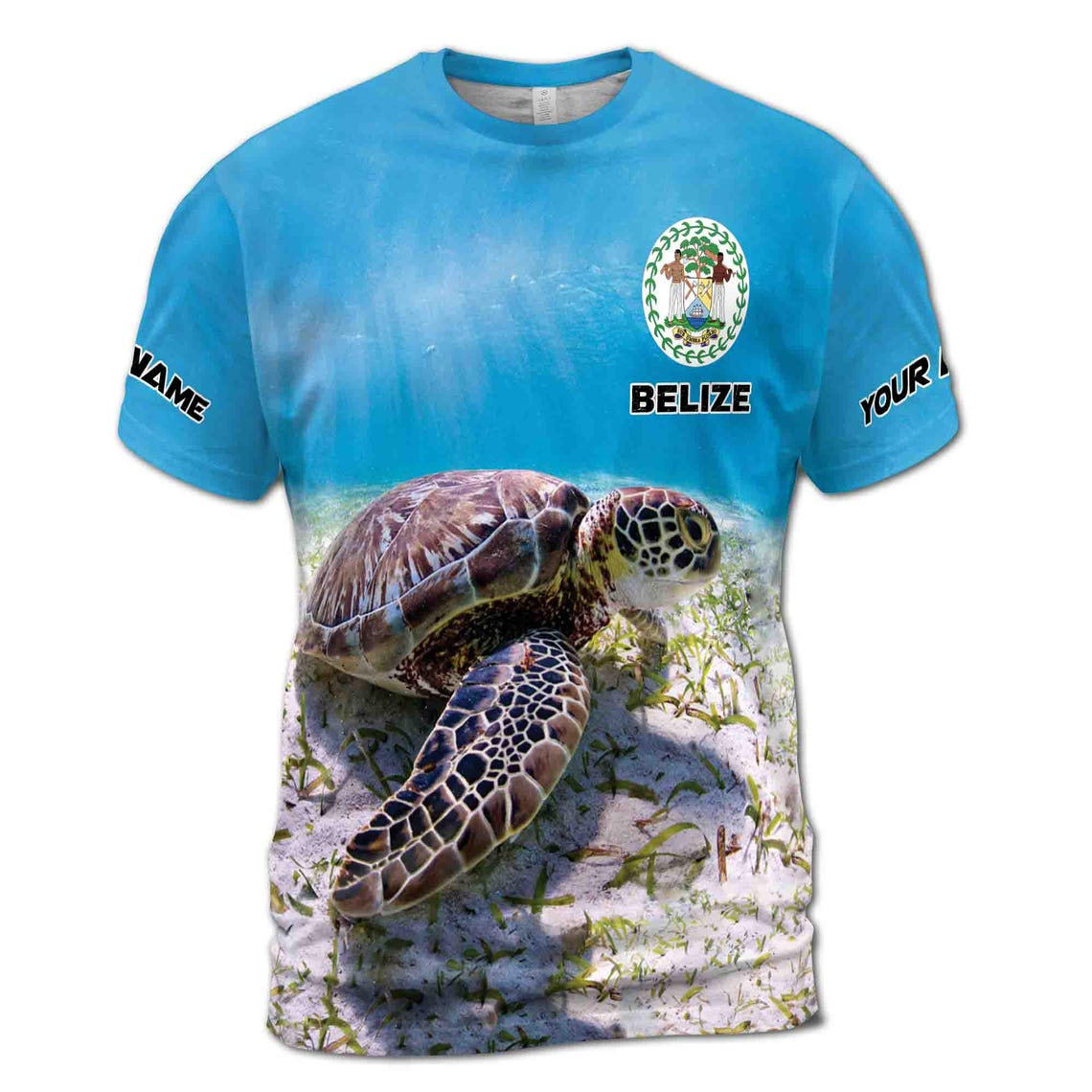 Personalized Turtle Patriotic Belize Coat Of Arms Men's 3D T-shirt S-5XL