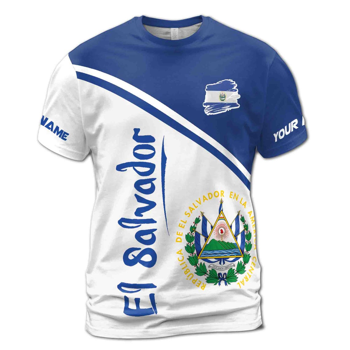 Customized Your Name El Salvador Coat Of Arms Men's 3D T-shirt S-5XL