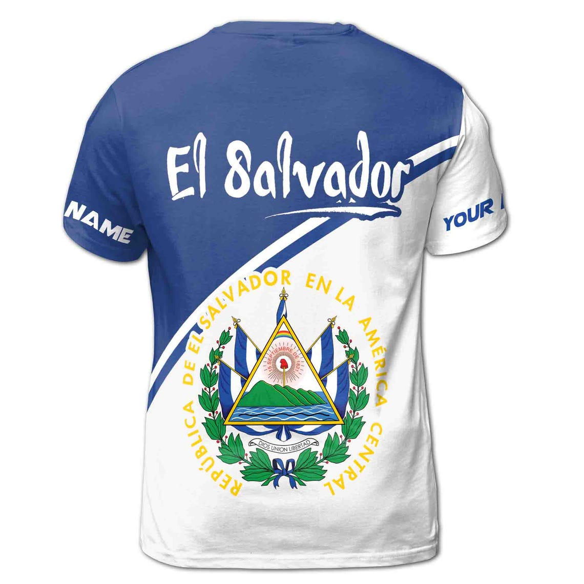 Customized Your Name El Salvador Coat Of Arms Men's 3D T-shirt S-5XL