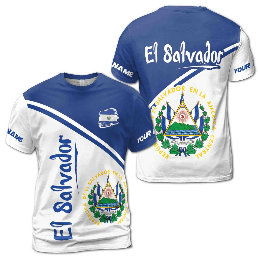 Customized Your Name El Salvador Coat Of Arms Men's 3D T-shirt S-5XL