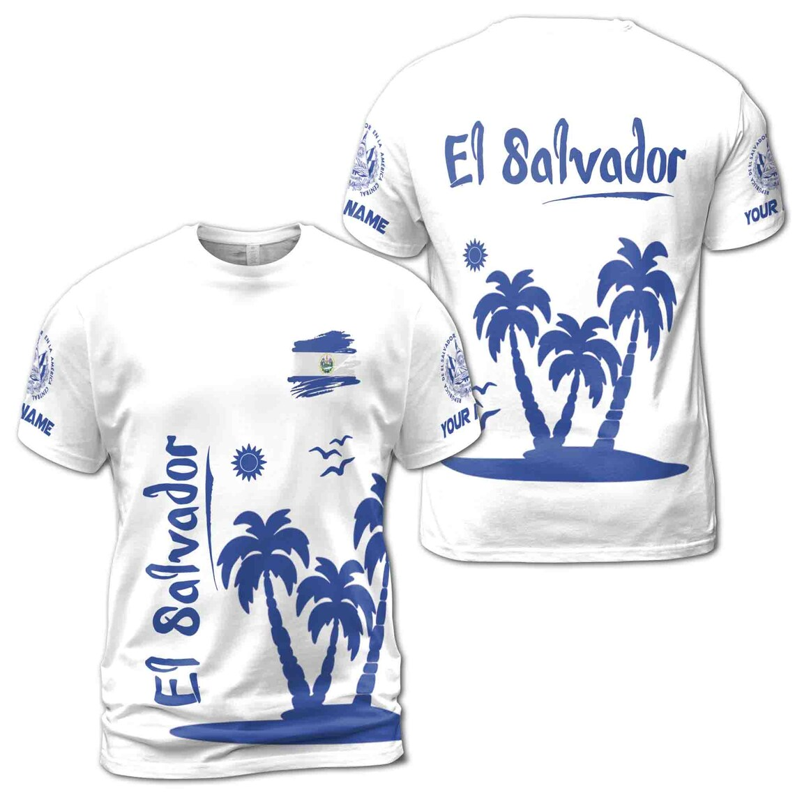 Custom Name El Salvador Palm Island Coat Of Arms Men's 3D T-shirt S-5XL