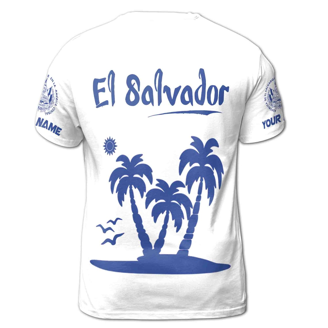 Custom Name El Salvador Palm Island Coat Of Arms Men's 3D T-shirt S-5XL