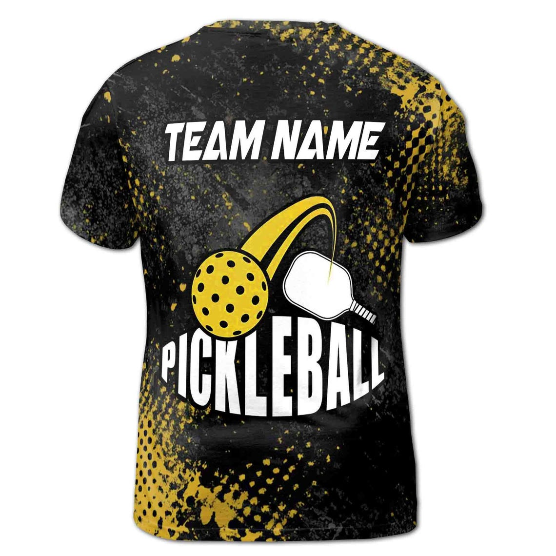 Custom Name Pickleball Team Black Yellow Fireball Dots Men's 3D T-shirt S-5XL