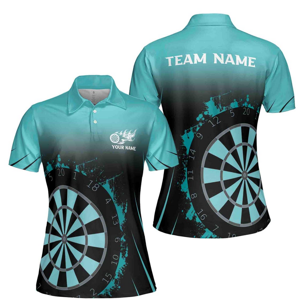 Customized Teal Blue Darts Team Women's Polo Shirt (S-5XL)