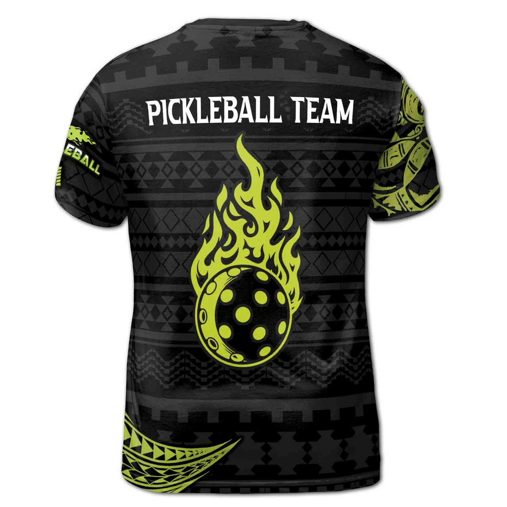 Custom Name Pickleball Team Tribal Tattoo Fire Ball Men's 3D T-shirt S-5XL