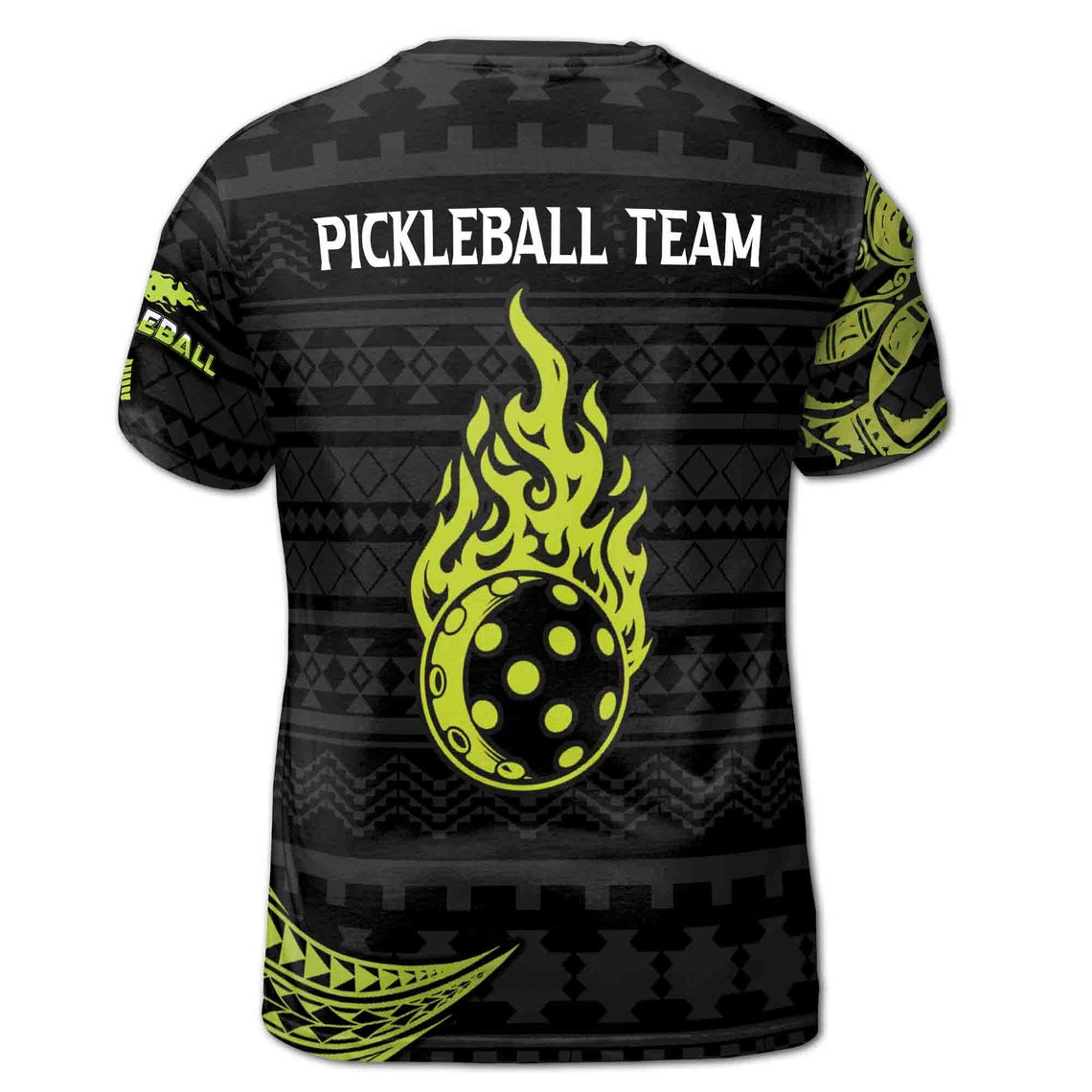 Custom Name Pickleball Team Tribal Tattoo Fire Ball Men's 3D T-shirt S-5XL