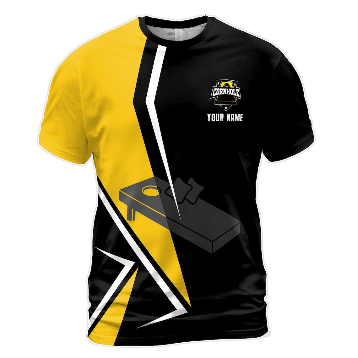 Funny Custom Name Cornhole Team Black and Gold Men's 3D T-shirt S-5XL
