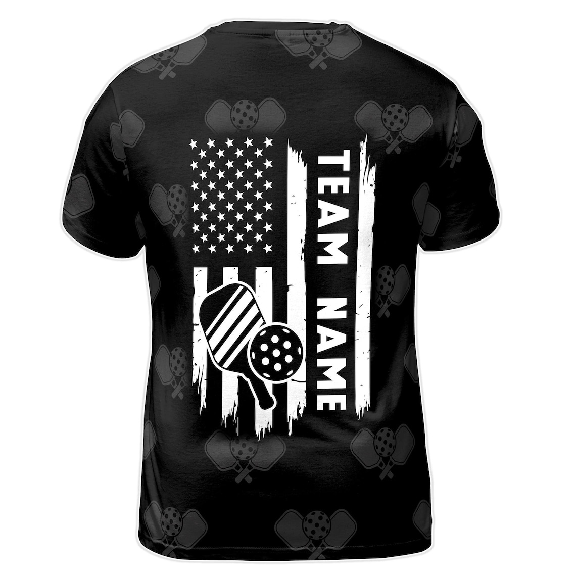 Customized Pickleball Paddle American Flag Team Black Ball Men's 3D T-shirt S-5XL