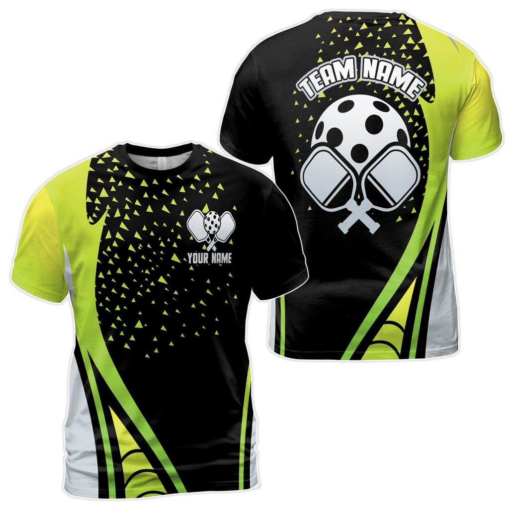 Custom Name Pickleball Team Name Green Triangle Pattern Men's 3D T-shirt (S-5XL)