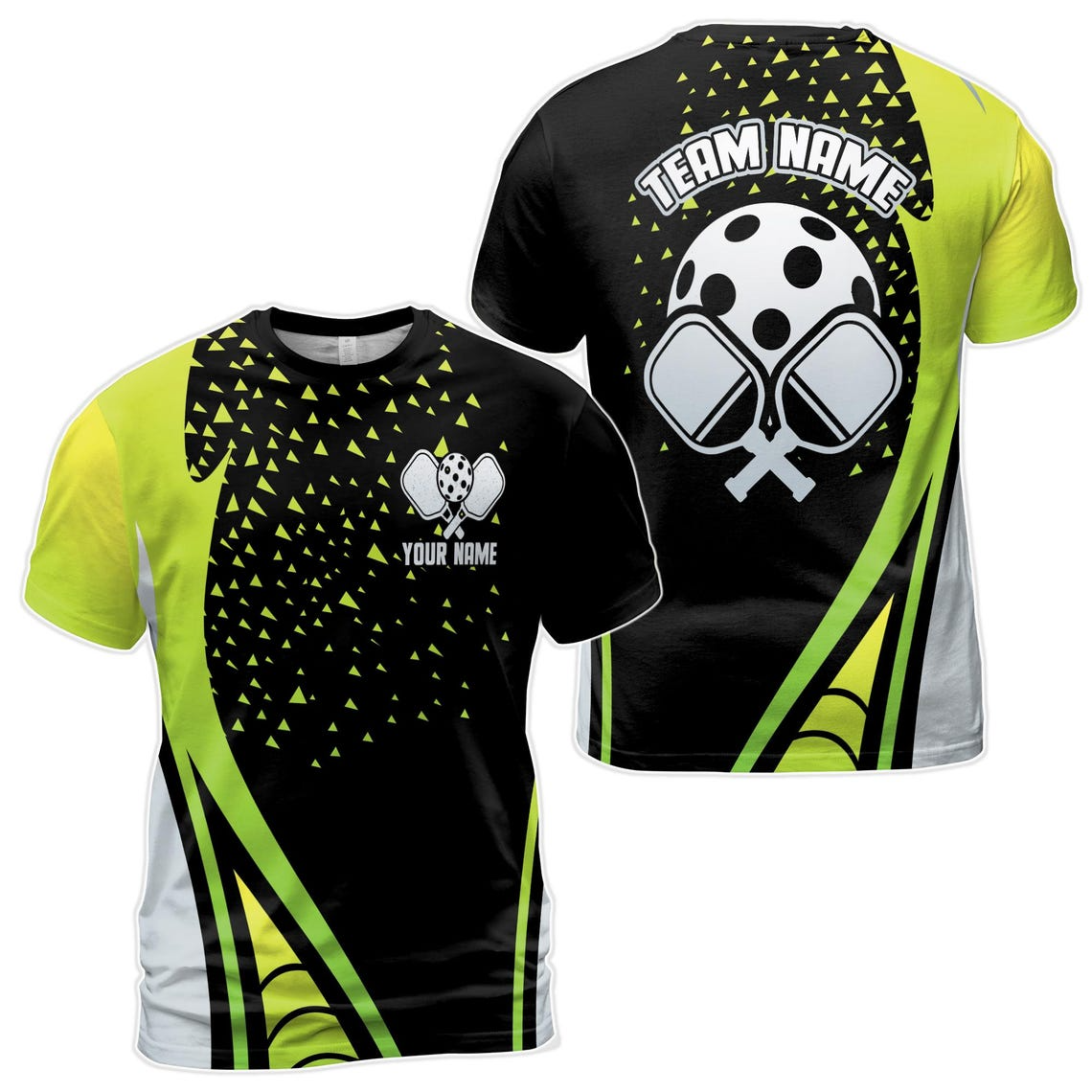 Custom Name Pickleball Team Name Green Triangle Pattern Men's 3D T-shirt (S-5XL)