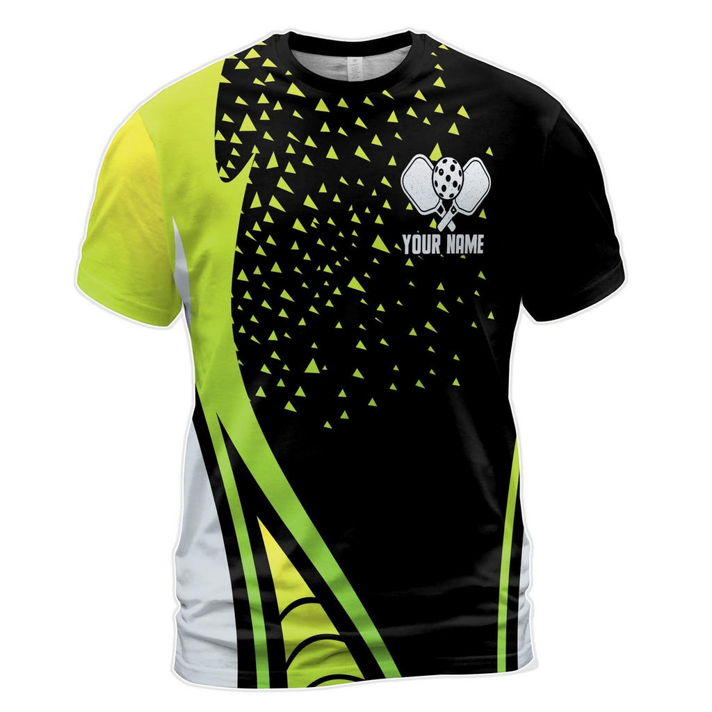 Custom Name Pickleball Team Name Green Triangle Pattern Men's 3D T-shirt (S-5XL)