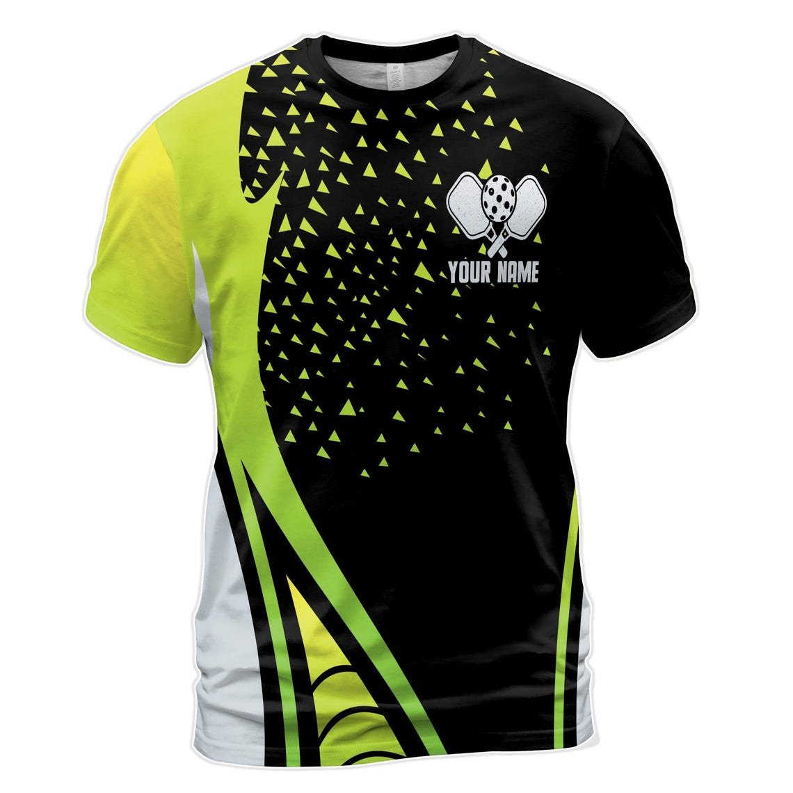 Custom Name Pickleball Team Name Green Triangle Pattern Men's 3D T-shirt (S-5XL)