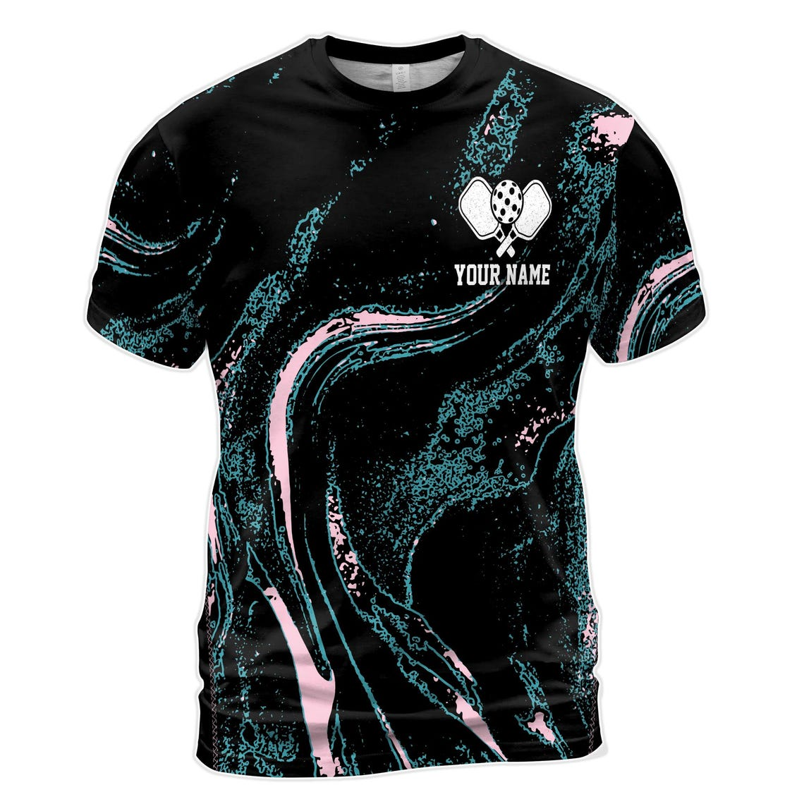 Custom Name Pickleball 3D Marble Wave Pattern Black Men's 3D T-shirt S-5XL