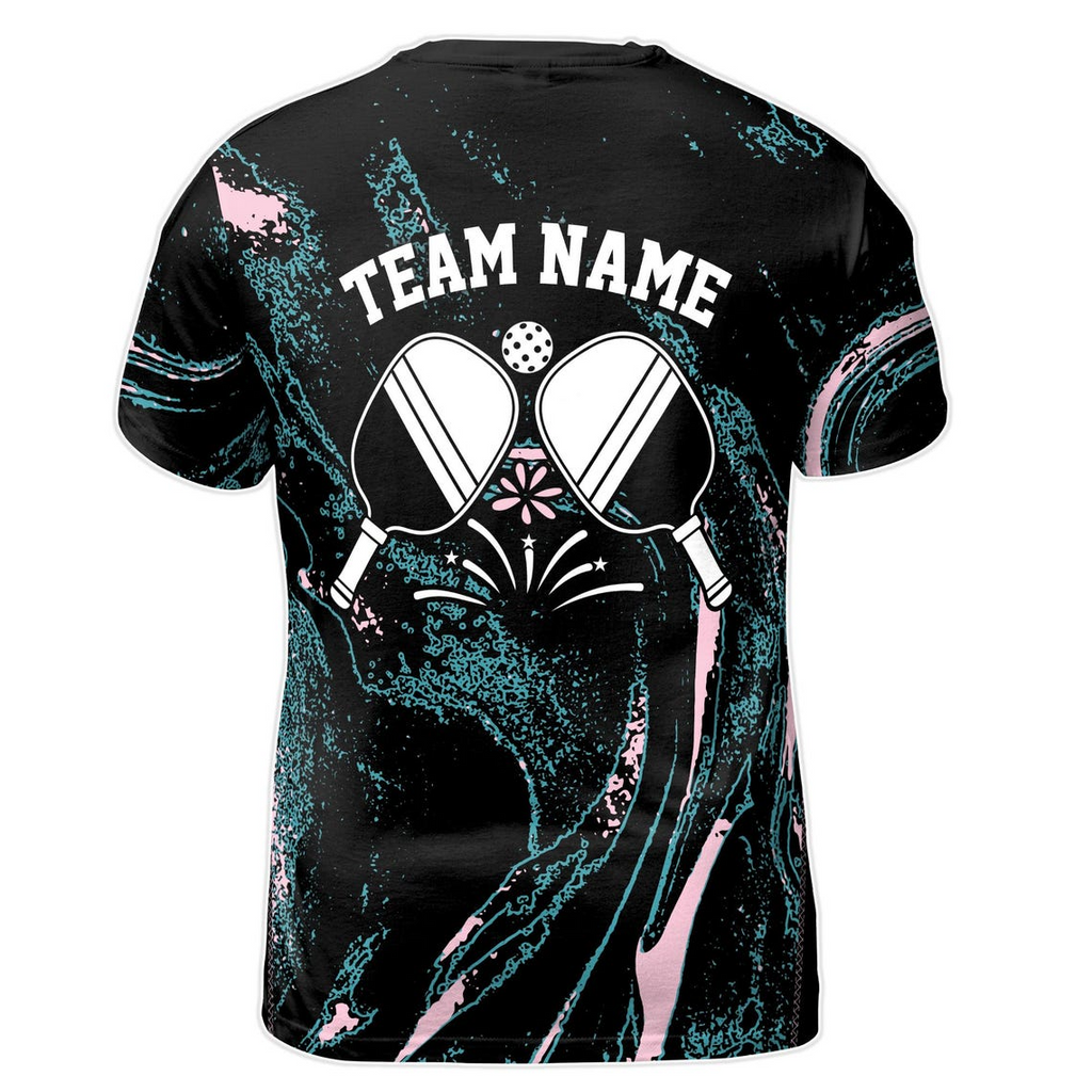Custom Name Pickleball 3D Marble Wave Pattern Black Men's 3D T-shirt S-5XL