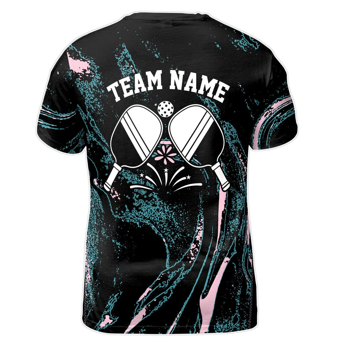 Custom Name Pickleball 3D Marble Wave Pattern Black Men's 3D T-shirt S-5XL