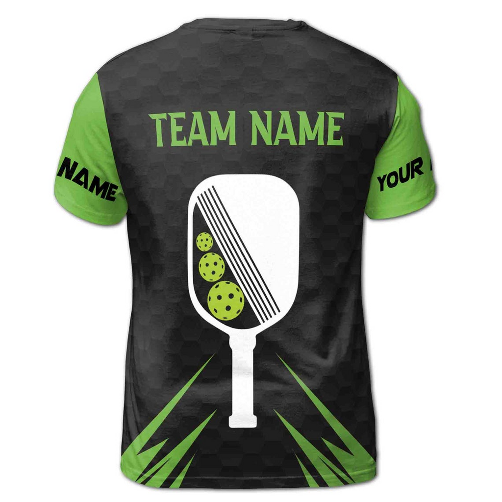 Funny Custom Name Pickleball Team Green Black Men's 3D T-shirt S-5XL