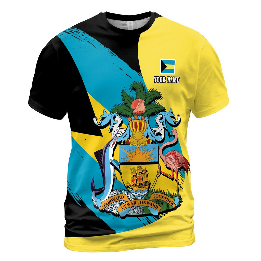 Custom Name Belize Flag Coat Of Arms Patriotic Yellow Black Blue 3D T-shirt S-5XL