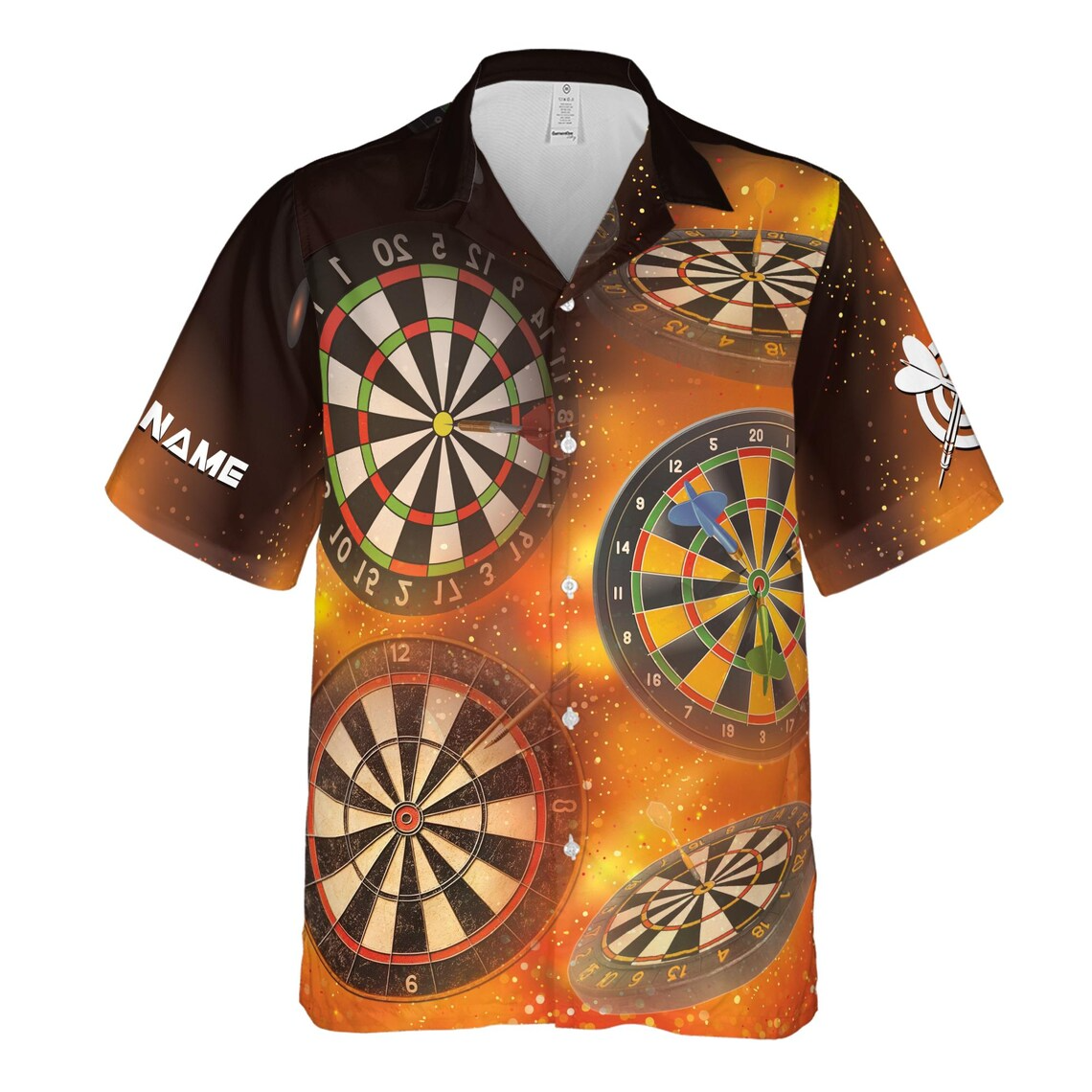 Customize Name Darts And Dartboard Yellow Heat Print Black Hawaiian Shirts (S-5XL)