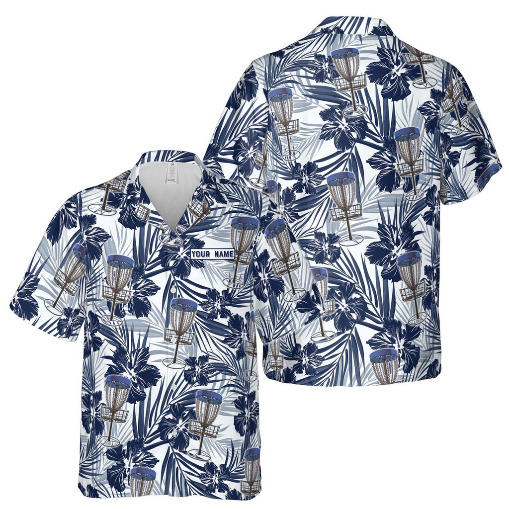 Customize Name Disc Golf Floral Pattern Blue White Hawaiian Shirts (S-5XL)