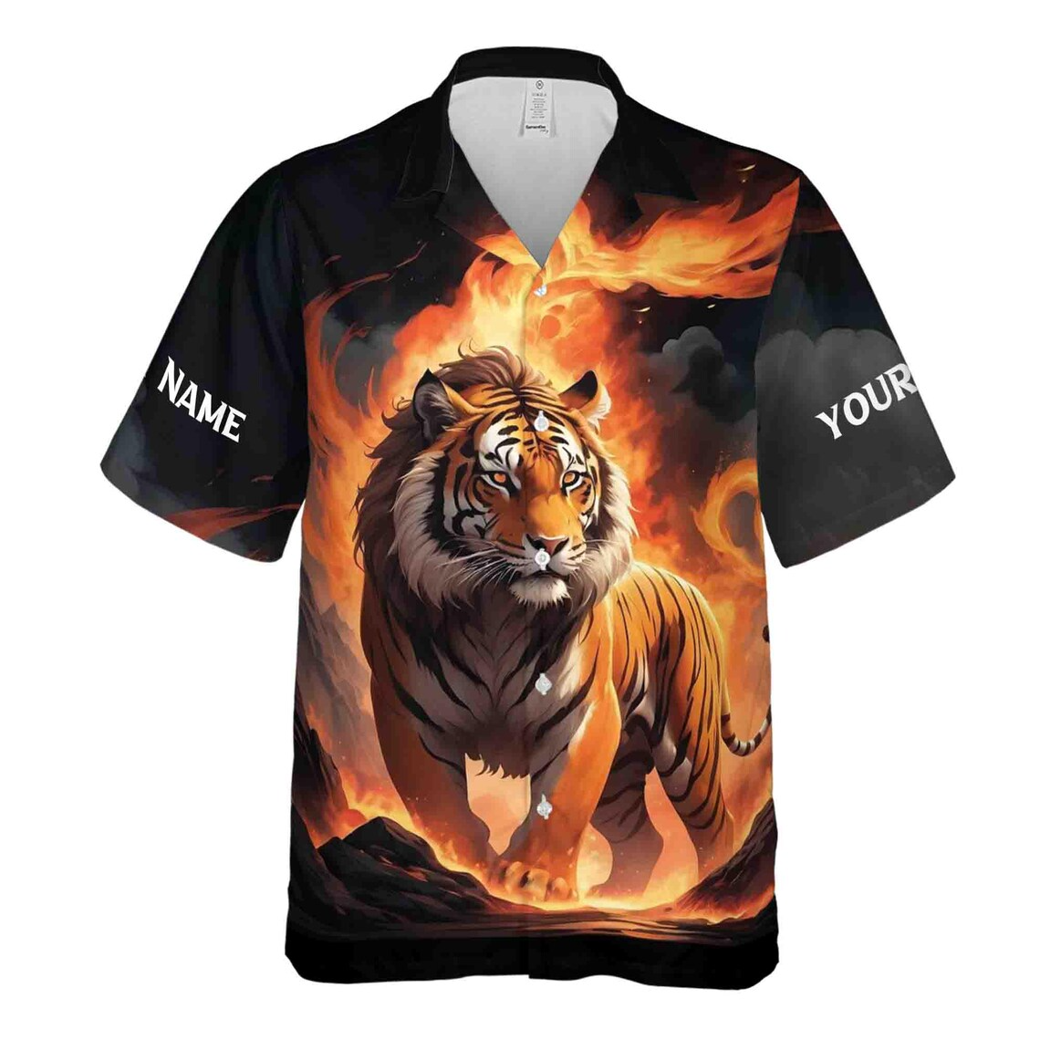 Customize Name Tiger Of The Moutain Fire Smoke Black Hawaiian Shirts (S-5XL)