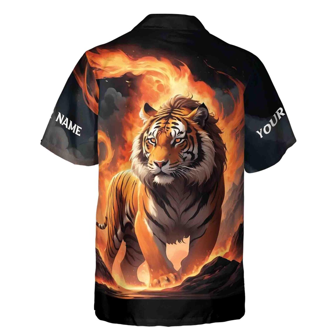 Customize Name Tiger Of The Moutain Fire Smoke Black Hawaiian Shirts (S-5XL)