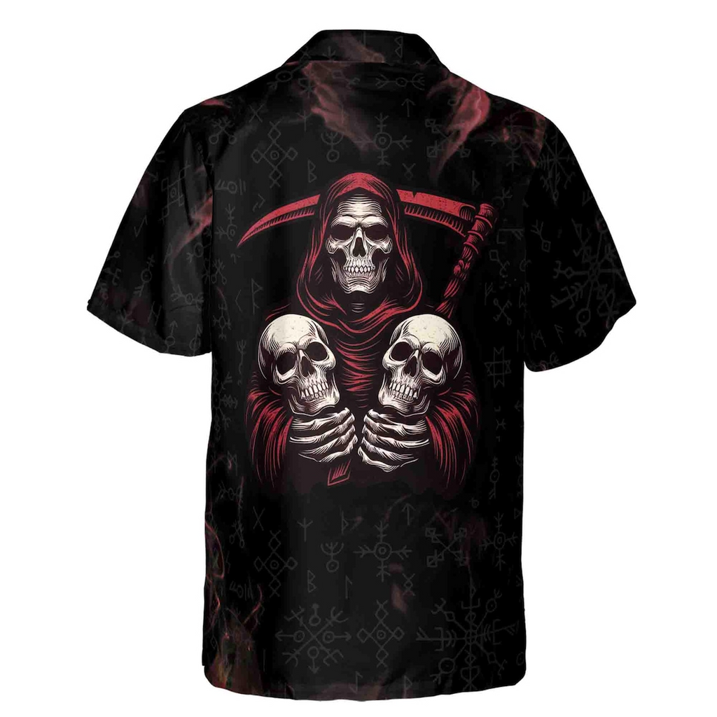 Customize Name Grim Reaper Scythe And Skulls Fire Runes Pattern Hawaiian Shirts (S-5XL)