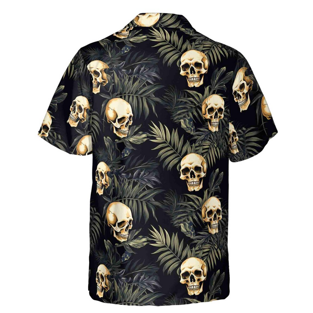 Customize Name Skull And Leaves Pattern Black Hawaiian Shirts (S-5XL)