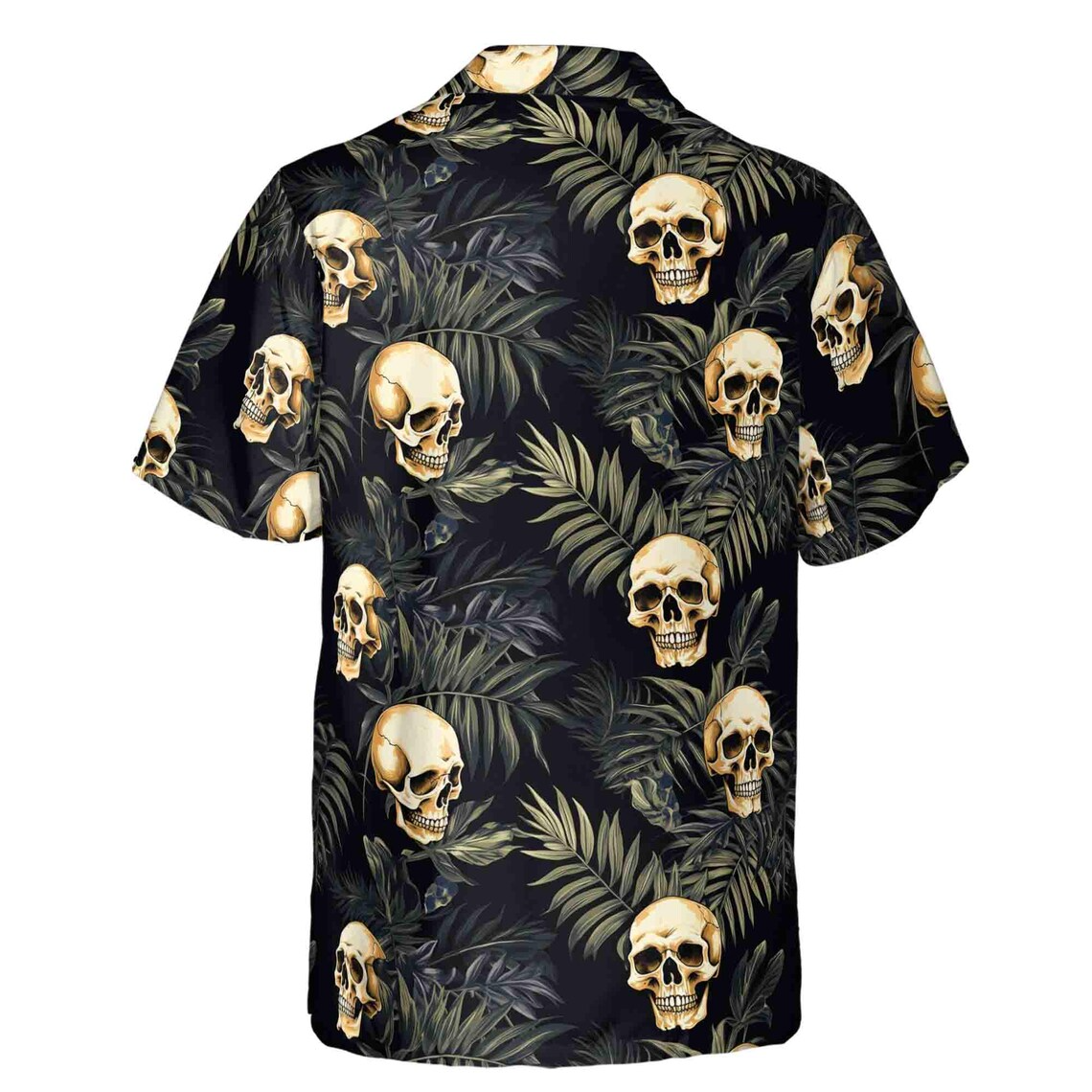 Customize Name Skull And Leaves Pattern Black Hawaiian Shirts (S-5XL)
