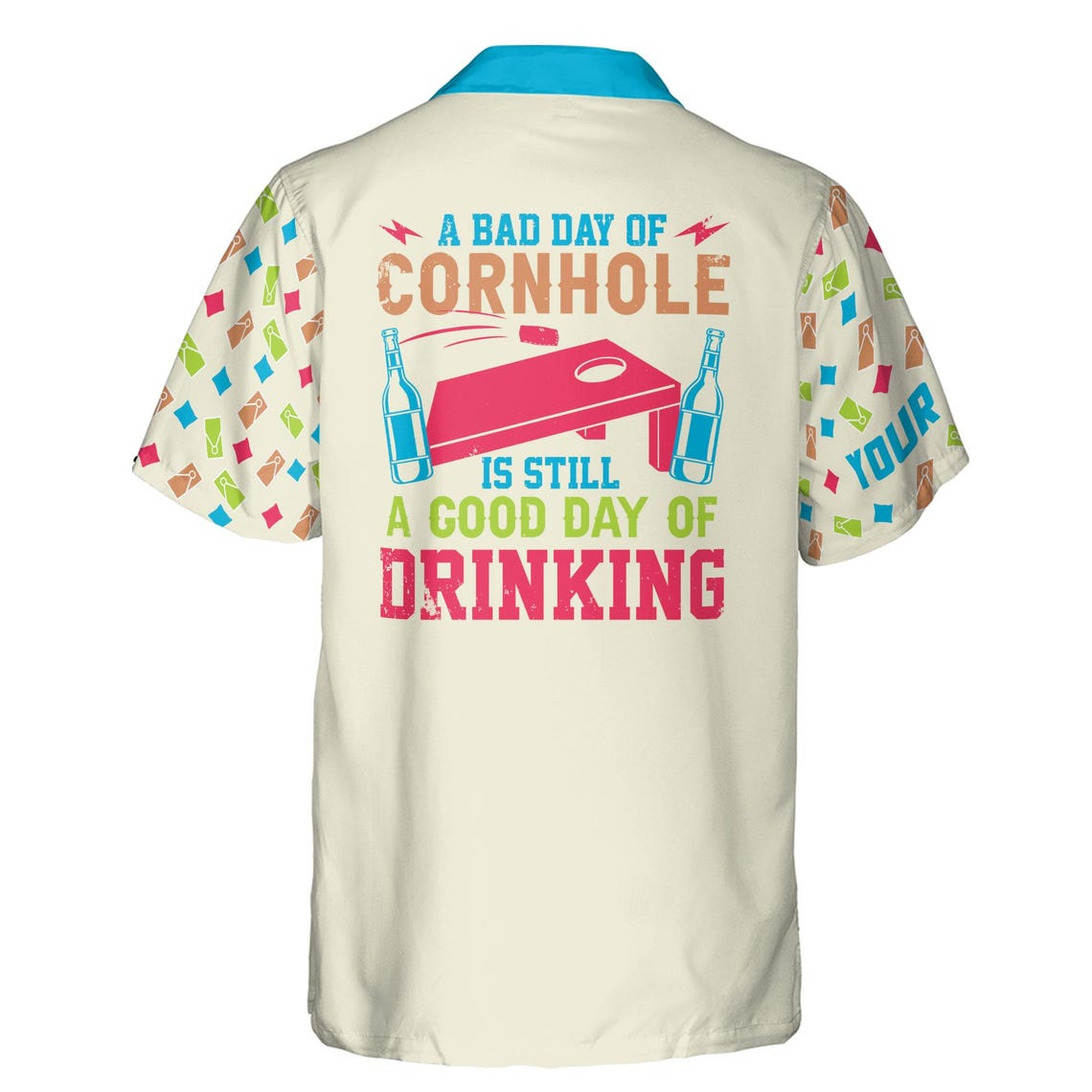 Customize Name Cornhole Beer Quote A Bad Day Of Cornhole Pattern Beige Hawaiian Shirt (S-5XL)