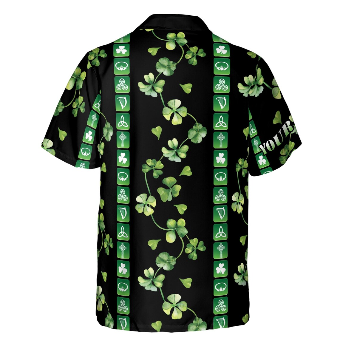 Customize Name Irish Culture Iconography Clover Pattern Black Hawaiian Shirts (S-5XL)
