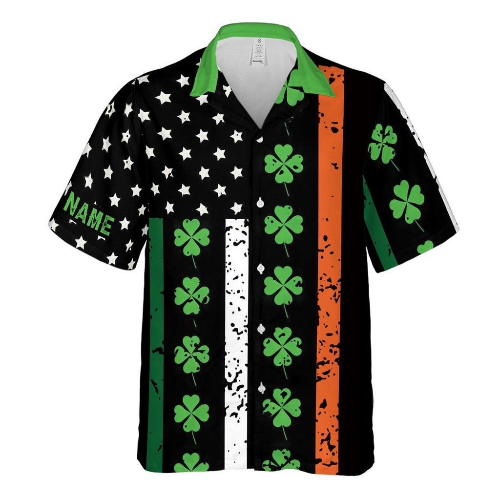 Customize Name American Grown With Irish Roots Clover Pattern Black Hawaiian Shirt (S-5XL)