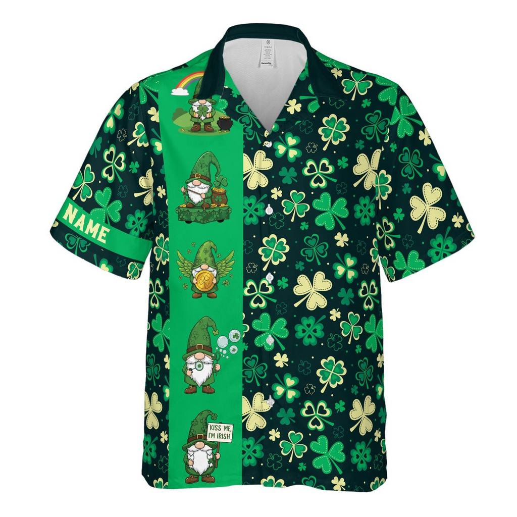 Customize Name Lucky Leprechaun Shamrock Clover Pattern Green Black Hawaiian Shirts (S-5XL)