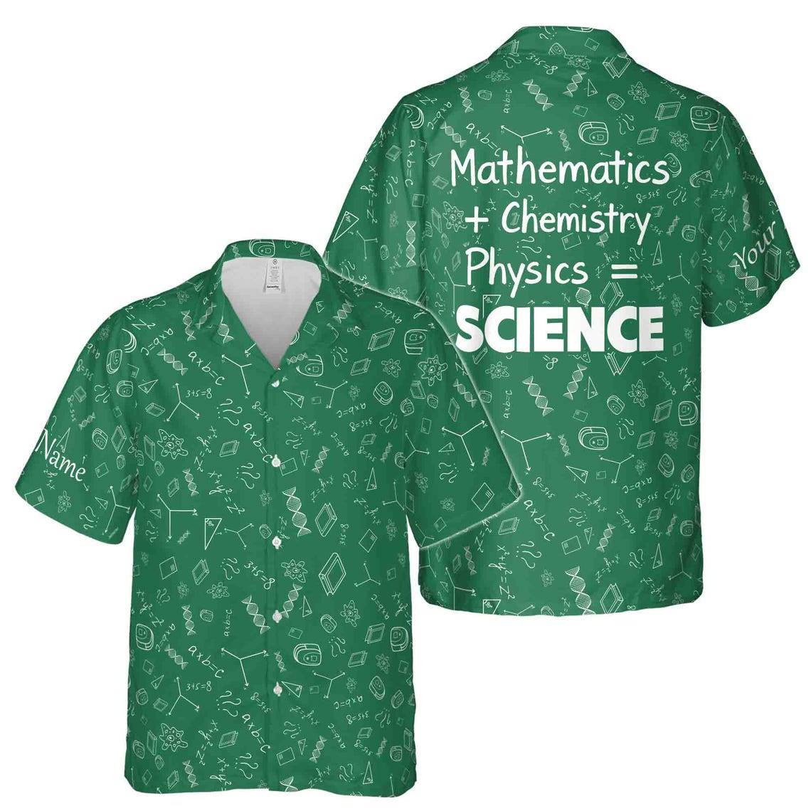 Custom Name Mathematics Chemistry Physics Equations Pattern Hawaiian Shirts (S-5XL)
