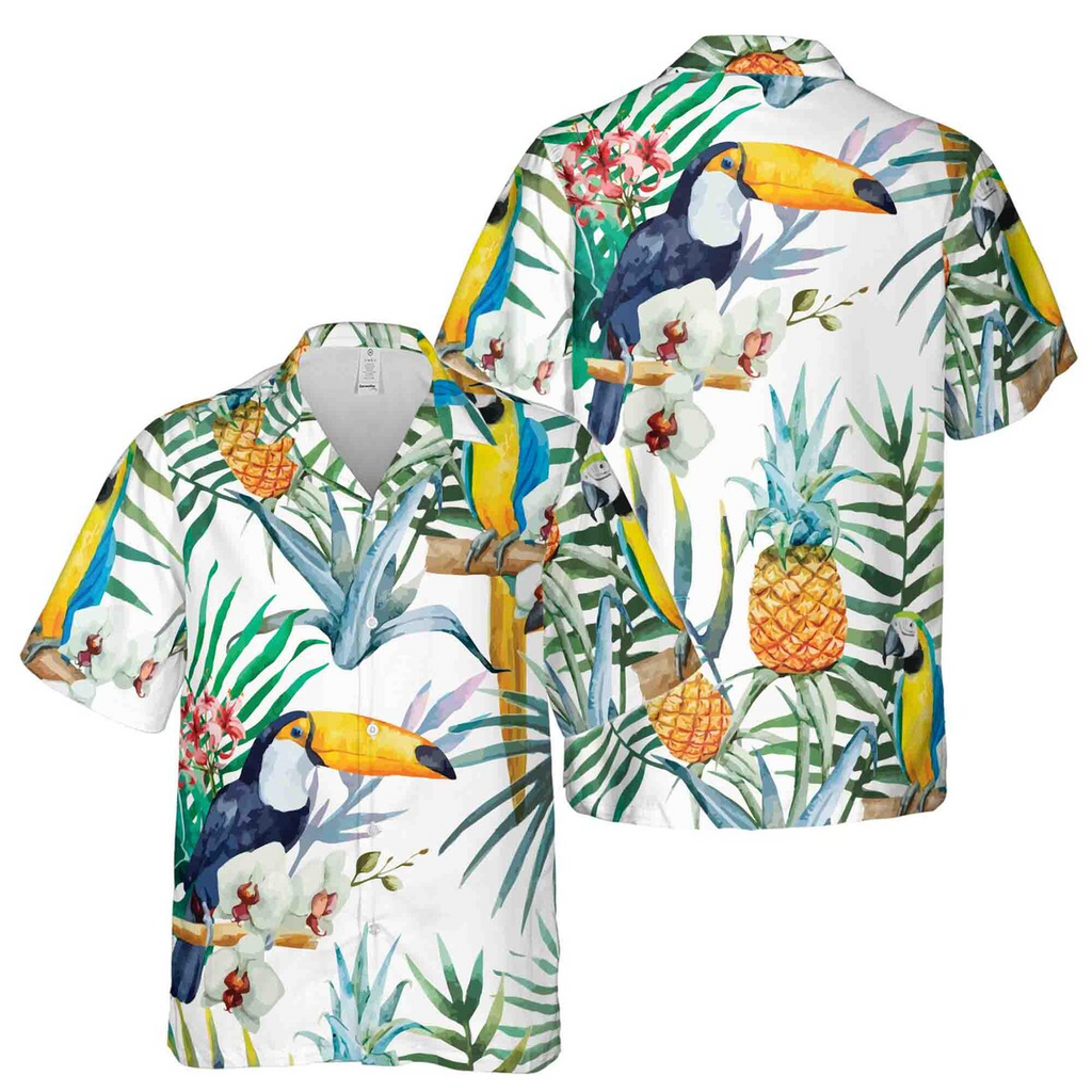 Funny Aloha Parrot Bird Tropical Forest Hawaiian Shirts (S-5XL) for Men and Women