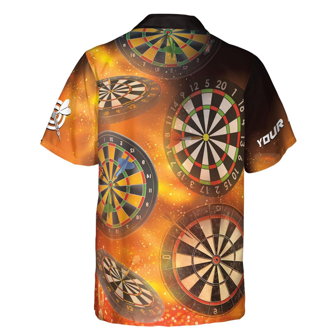 Customize Name Darts And Dartboard Yellow Heat Print Black Hawaiian Shirts (S-5XL)
