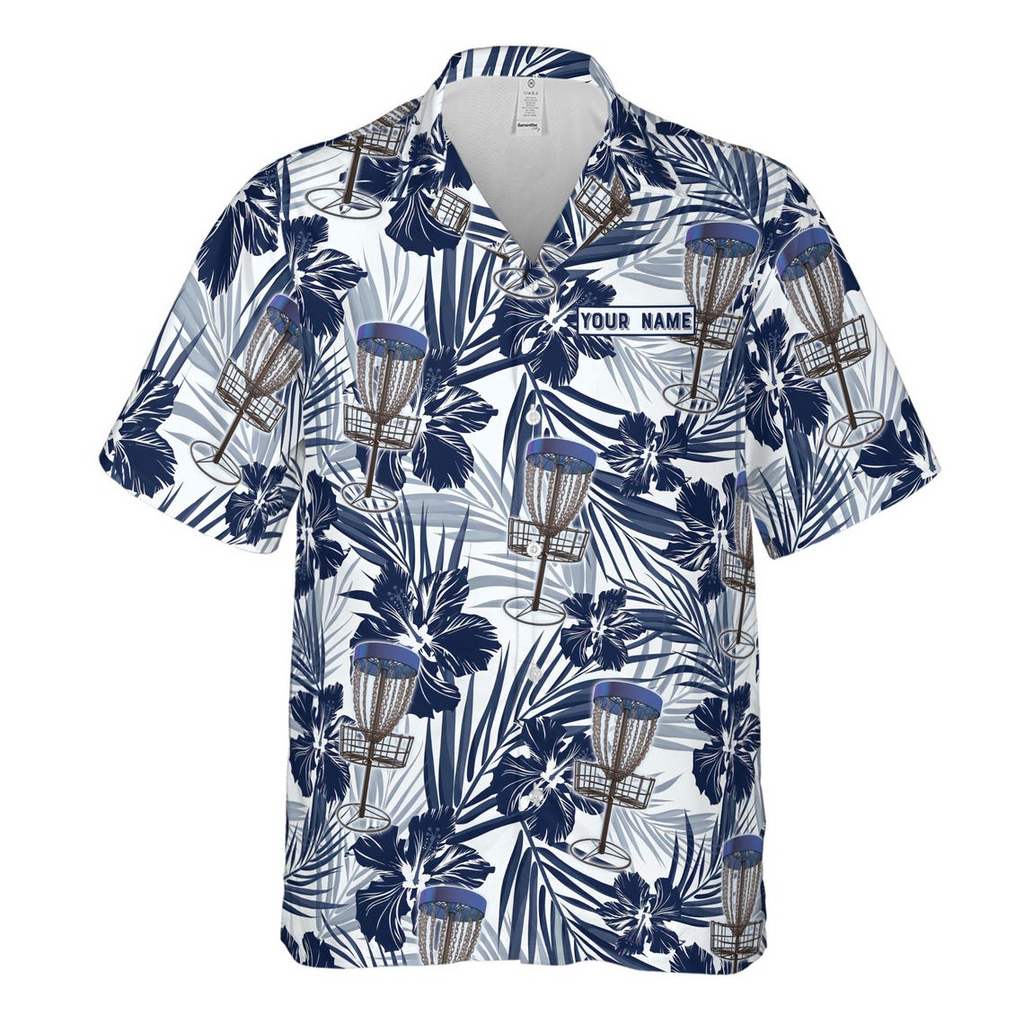 Customize Name Disc Golf Floral Pattern Blue White Hawaiian Shirts (S-5XL)
