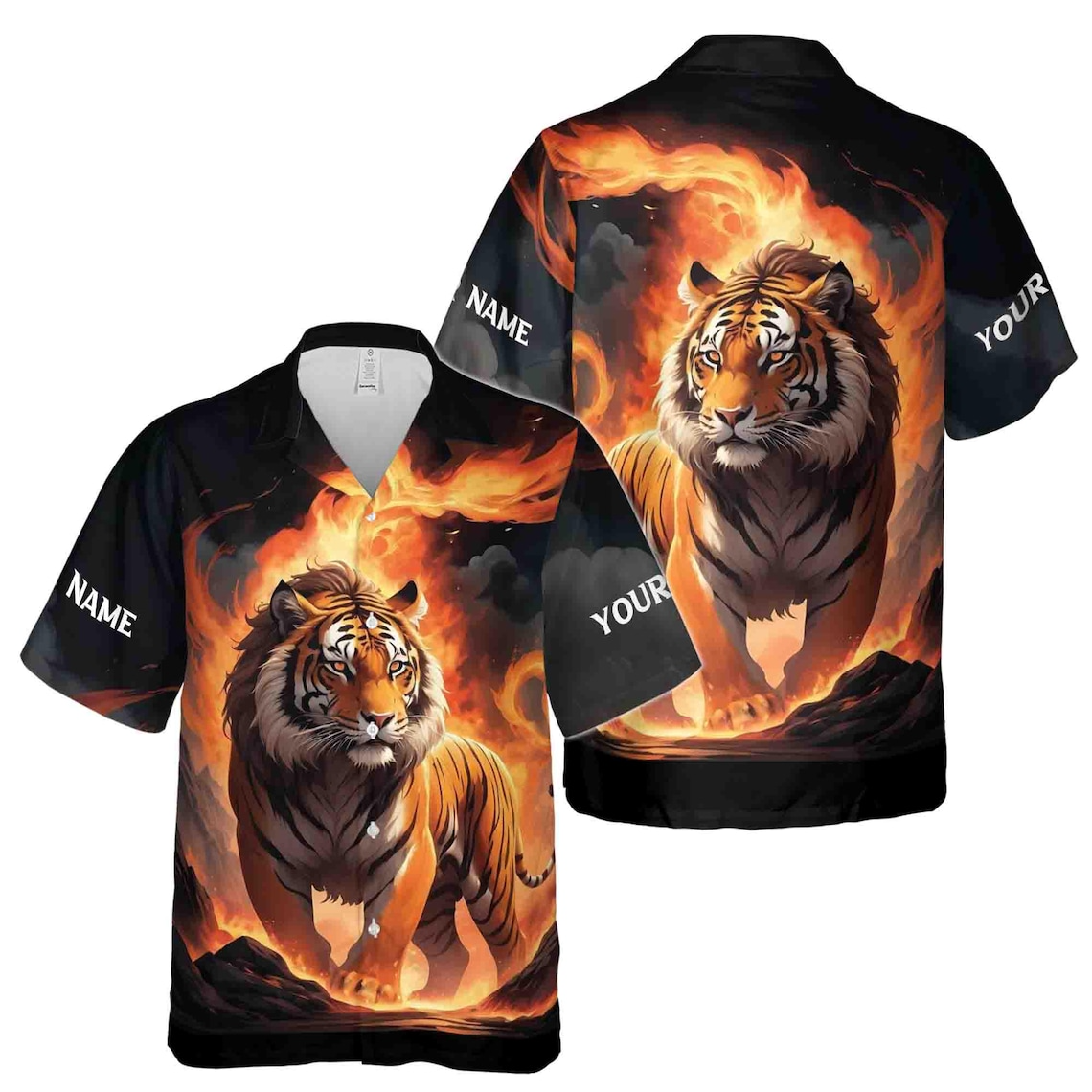 Customize Name Tiger Of The Moutain Fire Smoke Black Hawaiian Shirts (S-5XL)