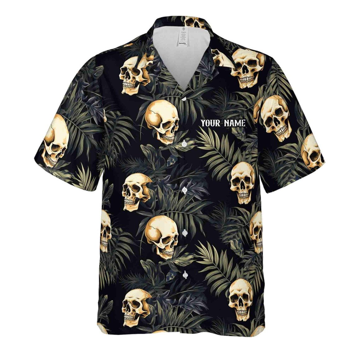 Customize Name Skull And Leaves Pattern Black Hawaiian Shirts (S-5XL)