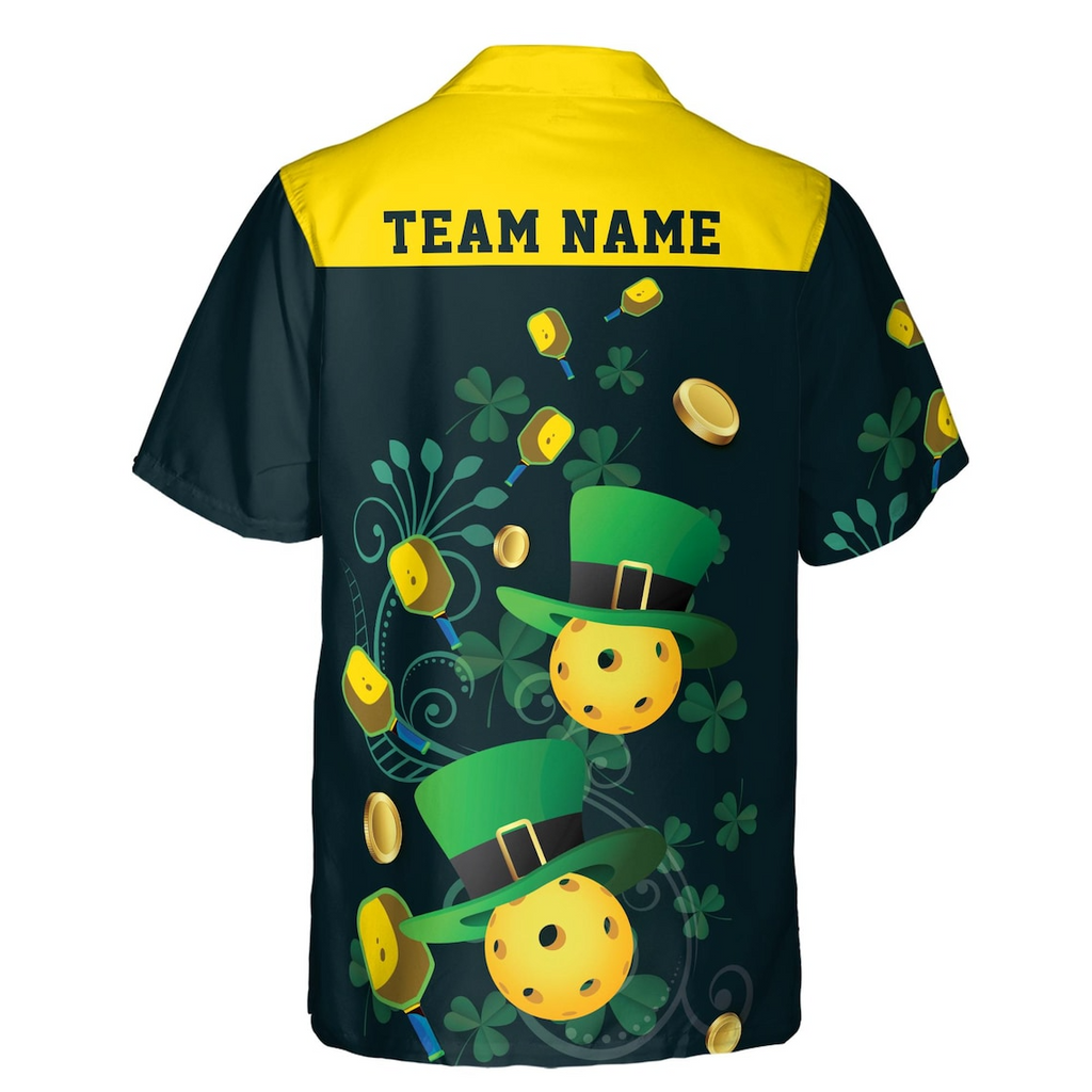 Custom Name Pickleball Hawaiian Shirts: Lucky Irish Clover Pattern