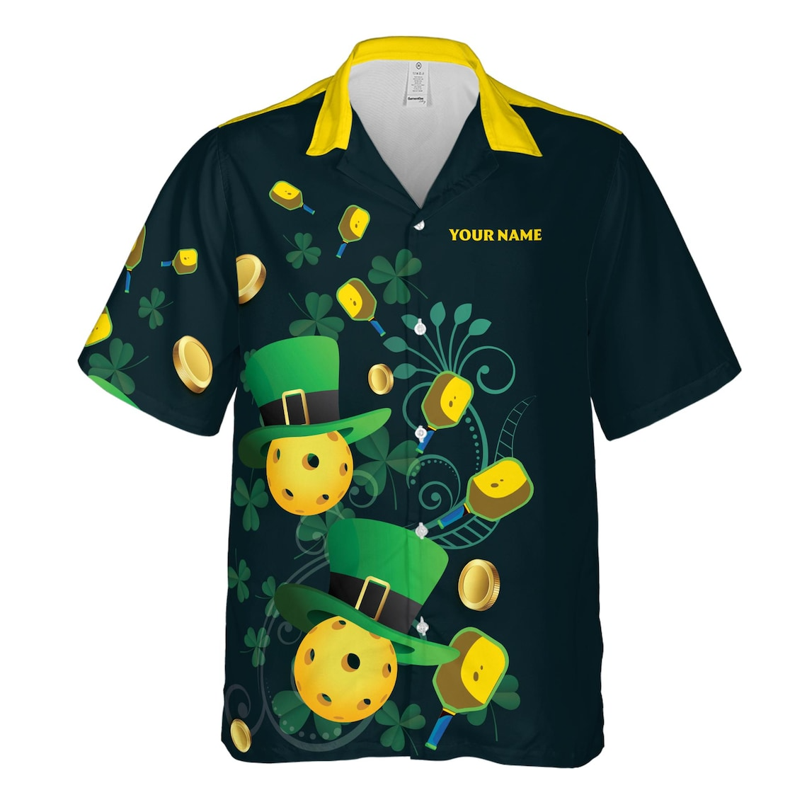 Custom Name Pickleball Hawaiian Shirts: Lucky Irish Clover Pattern