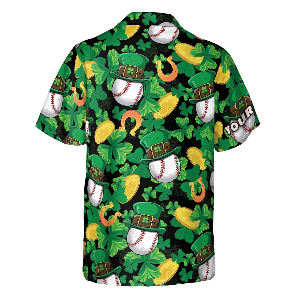 Customize Name Baseball Lucky Irish Cap Four Leaf Clover Black Hawaiian Shirt (S-5XL)