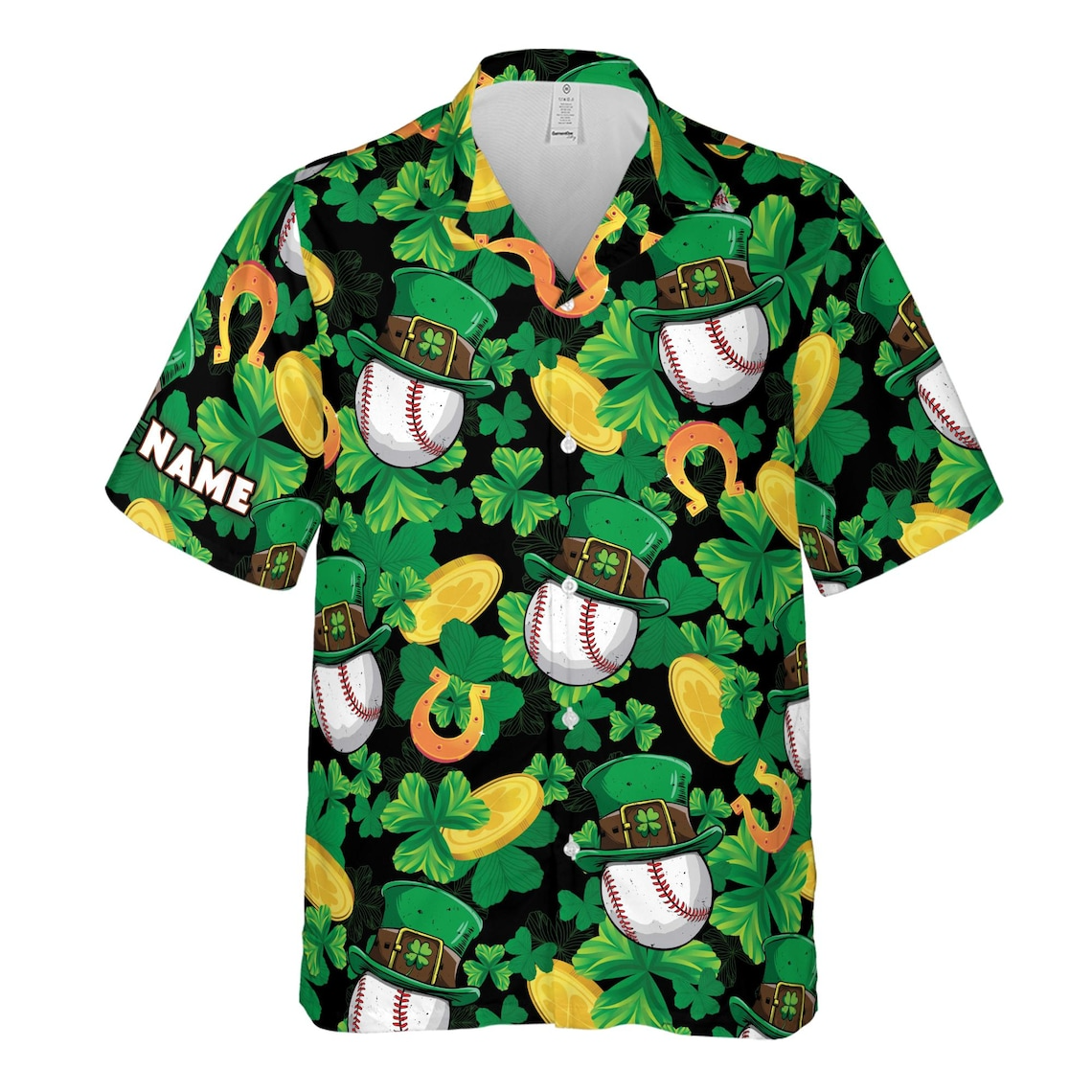 Customize Name Baseball Lucky Irish Cap Four Leaf Clover Black Hawaiian Shirt (S-5XL)