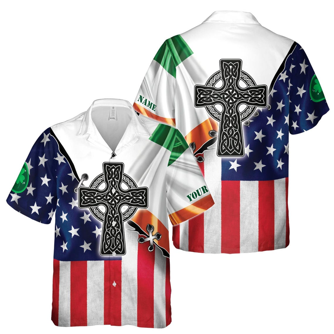 Customizable Irish American Hawaiian Shirts: Celtic Cross Design