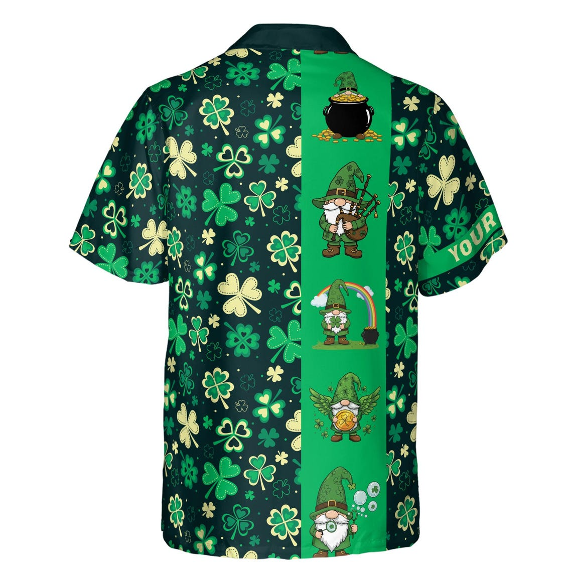 Customize Name Lucky Leprechaun Shamrock Clover Pattern Green Black Hawaiian Shirts (S-5XL)