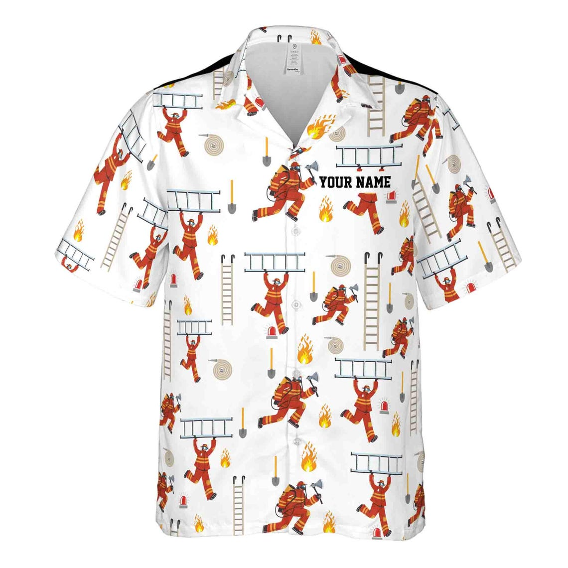 Custom Name Firefighter And Equipments Theme Pattern White Hawaiian Shirts (S-5XL)