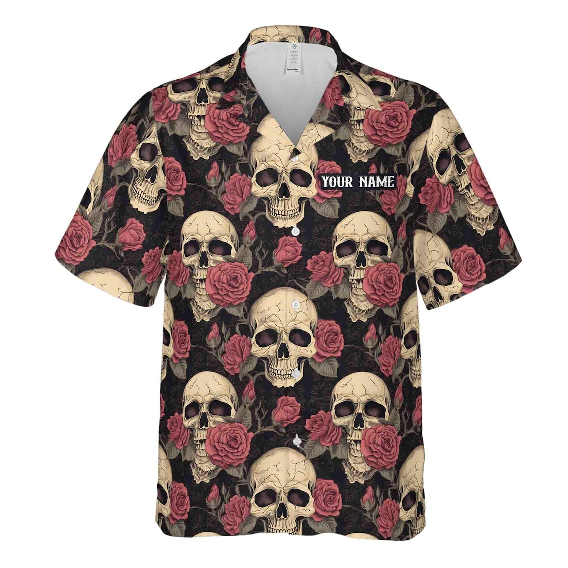 Customize Name Skull And Red Rose Gothic Pattern Black Hawaiian Shirts (S-5XL)