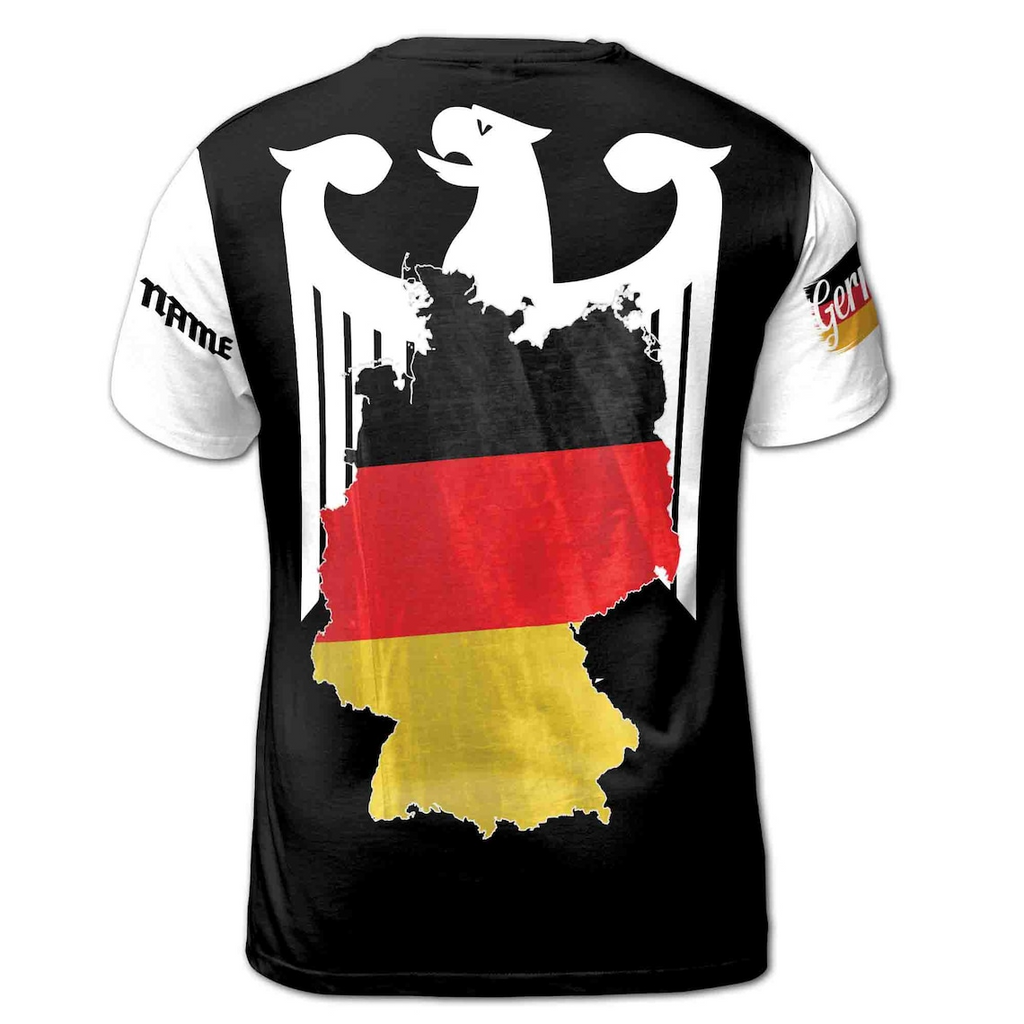 Customize Name Germany Flag Coat Of Arms Eagle Black White 3D T-Shirt S-5XL