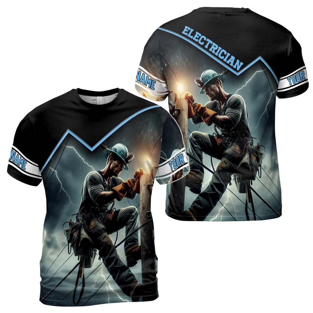 Personalized Electrician 3D T-Shirt: Sky Thunder Lightning Design (S-5XL)
