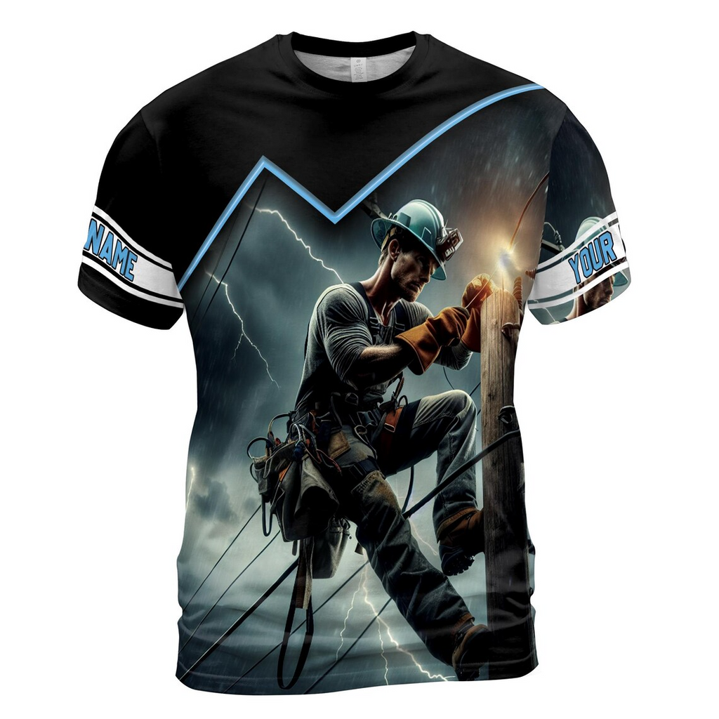 Personalized Electrician 3D T-Shirt: Sky Thunder Lightning Design (S-5XL)